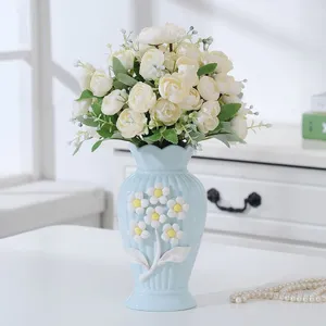 European Print Simple Creative Fashion Fresh Blue White Ceramic Vase For Hallway Decor thumbnail-1