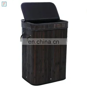 Bamboo Laundry Hamper Storage Basket Folding Dirty Clothes Hamper With Lid Handles and Removable Liner thumbnail-1
