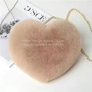 012New Plush Faux Fur Winter Tote Chain Crossbody Bag Small Cute Heart Sharp Tote Pink Red Black Purse thumbnail-4