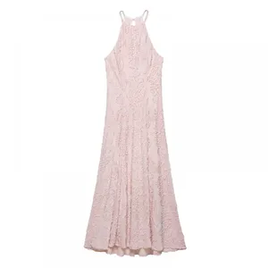 2025 Summer New Women's Fashion European and American Style Simple Texture Hanging Neck Collar Dress thumbnail-2