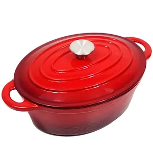Oval Shape Induction Casserole Soup Pot Cast Iron Enamel Cooking Pot Cast Iron Enameled Casserole Oval Iron Dutch Oven thumbnail-1