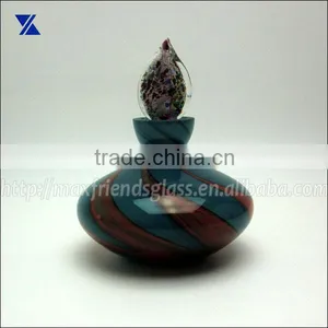 Blue With Red Swirl Glass Perfume Bottle, Diffuser for Home Deco, 170ml, Hand Made thumbnail-1
