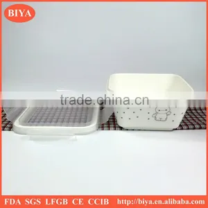 Heat Resistance Food Storage Ceramic Cute Lunch Box Functional Porcelain Bento Square Lunch Container With Seal Silicone Lid thumbnail-4