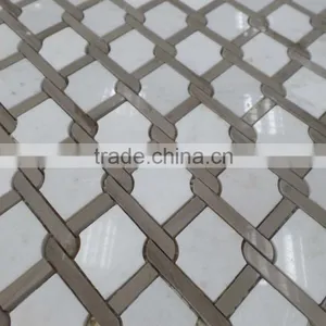 Diamond Pattern Marble Mosaic Tiles(Pure White+Athen Grey Marble) thumbnail-3