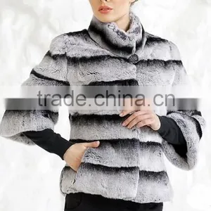 Rex14066 2014 Short Style Chinchilla Rex Rabbit Fur Jacket Stand Collar thumbnail-1