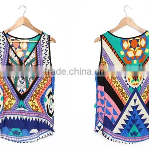 Latest Fashion Long Top Design 2016 Printed Woman Top Wholesale thumbnail-6