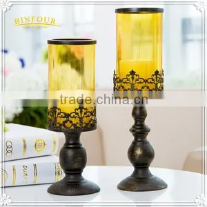 Morocco Bronze Candlestick Vintage Wrought Iron Glass Home Deco thumbnail-1