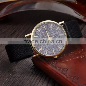 Shining Gold Case Watch Quartz Watch Women Leather Band Wrist Quartz thumbnail-5