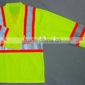 Yellow Safety Vest With Pockets Long Sleeves Mesh Fabric V-neck Reflective Shirt thumbnail-1