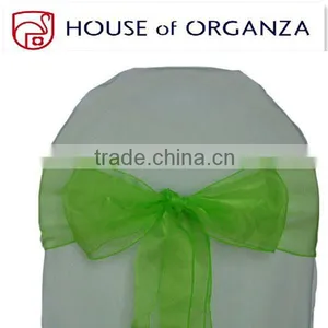 Green Cheap Crystal Organza Chair Sashes For Weddings thumbnail-1