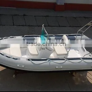 New 4.8m Light Grey Fibreglass Inflatable Boat for Water Sports Made in China With Center Console and Roll Bar thumbnail-1