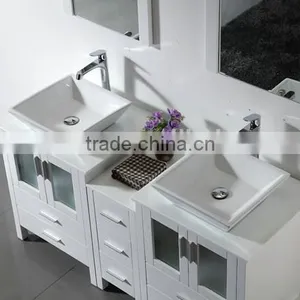 Modern Oak Wood Double Basins Floor Vanity Bathroom Furniture Wooden Cabinet No.3199D thumbnail-3