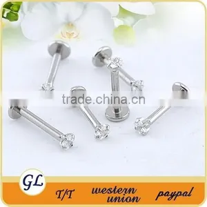 LR01005 Stainless Steel 16G Zircon Lip Labret Ring thumbnail-6