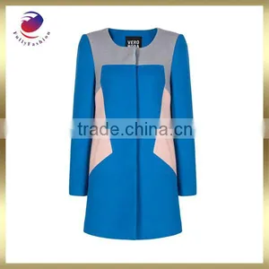 Women Wool Coat Blue Long Fashion Winter Coat thumbnail-1