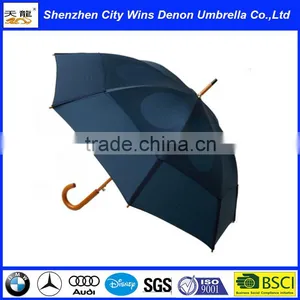 Wholesale Classic Automatic Custom OEM Amazon Hot Sale Air Vents Wooden Stick Umbrella With Wood Hook Handle thumbnail-3