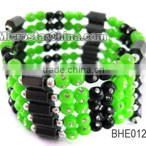 Fake Rhinestone Plastic Hematite Beads Elastic Bangle thumbnail-1
