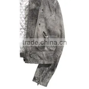Gray Vintage Leather Biker Jacket for Woman thumbnail-2