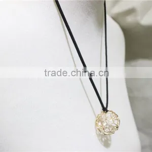 Goldtone Star Ball Cage Clear Diamond w/ Black String Pendant Necklace 2016 Fashion Style Wholesale thumbnail-3