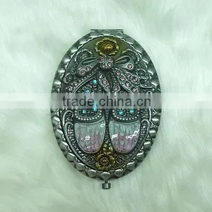 Antique Cosmetic Pocket Mirror/bronze Pocket Mirror With Diamond thumbnail-1