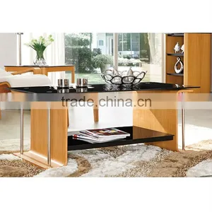 Hot Sales Wooden Leg Glass Top Coffee Table thumbnail-1