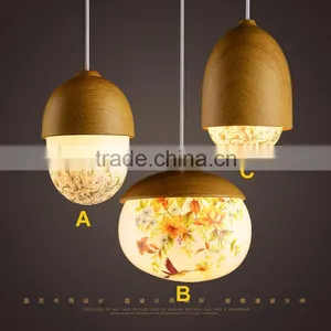 Flower Glass Shape Fancy Pendant Light,borosilicate Glass Wooden Lighting,vintage Luxurious Wooden Lamp thumbnail-1