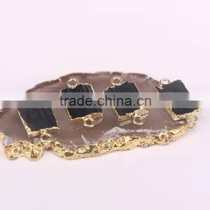 Gold Plated Natural Black Tourmaline Druzy Stone Connector Beads For Jewelry Making thumbnail-4