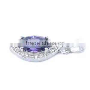 Dark Amethyst Stone Pendant With Micro Pave Setting White Zircon in 925 Sivler thumbnail-2