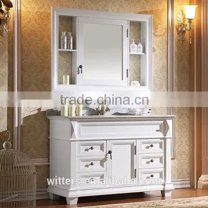 WTS-817YLO 48" White Rubber Wood Bath Vanity With Natural White Marble Top thumbnail-1