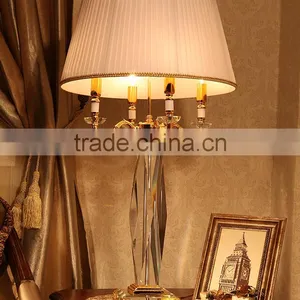 Concise Design White Fabric Lampshade Four Heads Crystal Table Lamp thumbnail-1