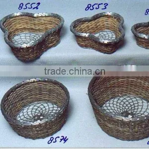 Wicker Wire Basket Round Base thumbnail-1