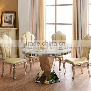 European Style 6 Seaters Stainless Steel Round Dining Table thumbnail-1