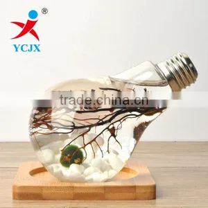 Hand Blown Glass Bulb Bottle With Silvery Metal Lids and Wood Base thumbnail-1