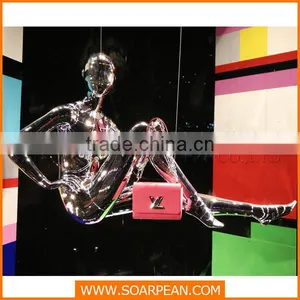 Glossy Golden Hanging Fiberglass Female Mannequin Window Display Props thumbnail-1