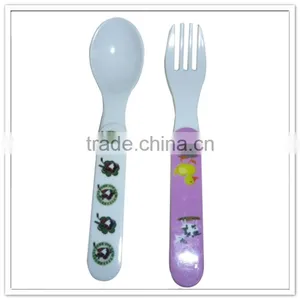 Wholesale BPA Free Durable Superior White External Printed Melamine Spoon and Fork for Children thumbnail-4