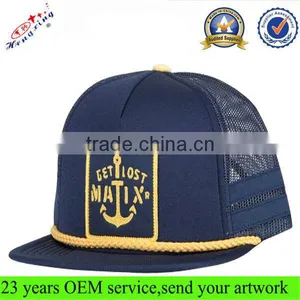 Custom Mesh Embroidery Patch Trucker Cap/Flat Brim Trucker Hat/Custom Rope Snapback Hat thumbnail-1