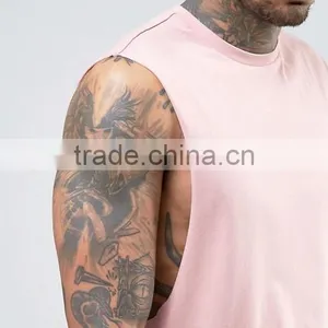 2017 High Quality Sleeveless Summer Custom Pink Gym Wear Comfortable 100% Organic Cotton Fashion Men's Sport Tank Tops thumbnail-3