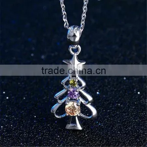 Factory Price Crystal Pendant 925 Sterling Silver Christmas Tree Pendant for Christmas Gift thumbnail-1