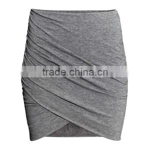 MGOO Popular Latest Fashion Design Women Grey Cotton Slinky Skirts With Magic Wrap Up Knitted Skirts 15144C072 thumbnail-1