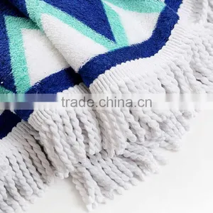 High Quality Promotional Custom 100% Cotton Round Printed Tassel Beach Towel thumbnail-6