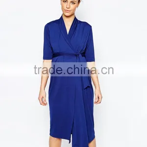 Elegant Fashion Fancy Wiggle Wrap Maternity Navy Dress With Belt thumbnail-2