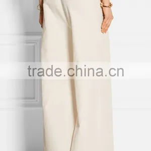 New Trendy 2015 Ivory Slub Twill Wide-leg Pants Office Lady Wear to Work Business Trousers thumbnail-2