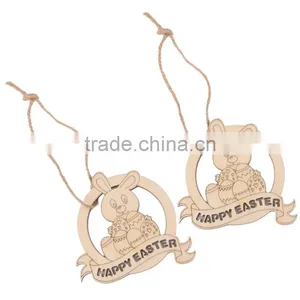 New Arrival Wood Cut Happy Easter Rabbit Wooden Tag Embellishment With String thumbnail-1