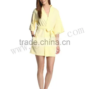 Waffle Pique Women Kimono Collar Breathable Spa Bathrobe thumbnail-1