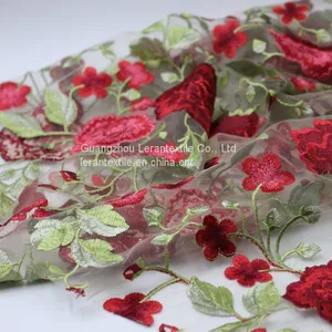 2017 Hot Selling Multiple Color Yarn Embroidery Mesh Lace Fabric for Dress thumbnail-2