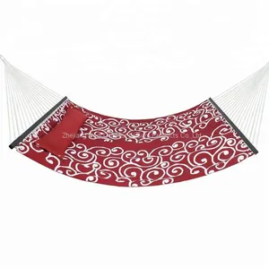 Quilted Cotton Fabric Hammock With Pillow, Double Hammock With Wood Spreader Bars Perfect for Outdoors thumbnail-3