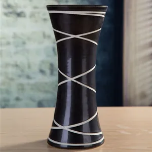 Matte Glaze Large White Stripe Sculpture Jingdezhen Ceramic Vase Decoration For Grow Fresh Flowers thumbnail-3