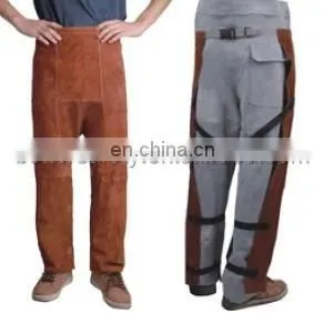 Economy Mens Brown Long Split Cowhide Leather Welding Chaps thumbnail-2