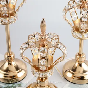 Wholesale Wedding Crystal Glass Candlesticks Metal Gold Silver Crown Candle Holder For Wedding Decoration thumbnail-4