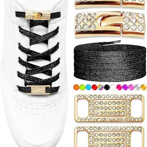 Elastic No Tie Shoe Laces With Bling Diamond Locks & Charms for Women's Sneakers thumbnail-1