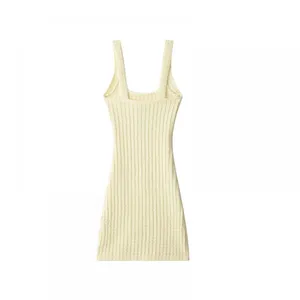 European and American Women's Elastic Knitted Button Embellished Suspender Short Dress thumbnail-3